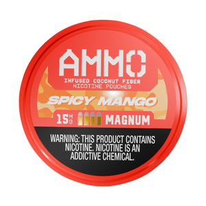 Front facing view of an AMMO | Spicy Mango 15mg can